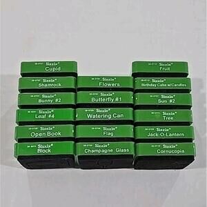 Lot of 17 Sizzix Green Dies Cupid Bunny Cake Flowers Birthday Flag ++ 2.25x2.75"